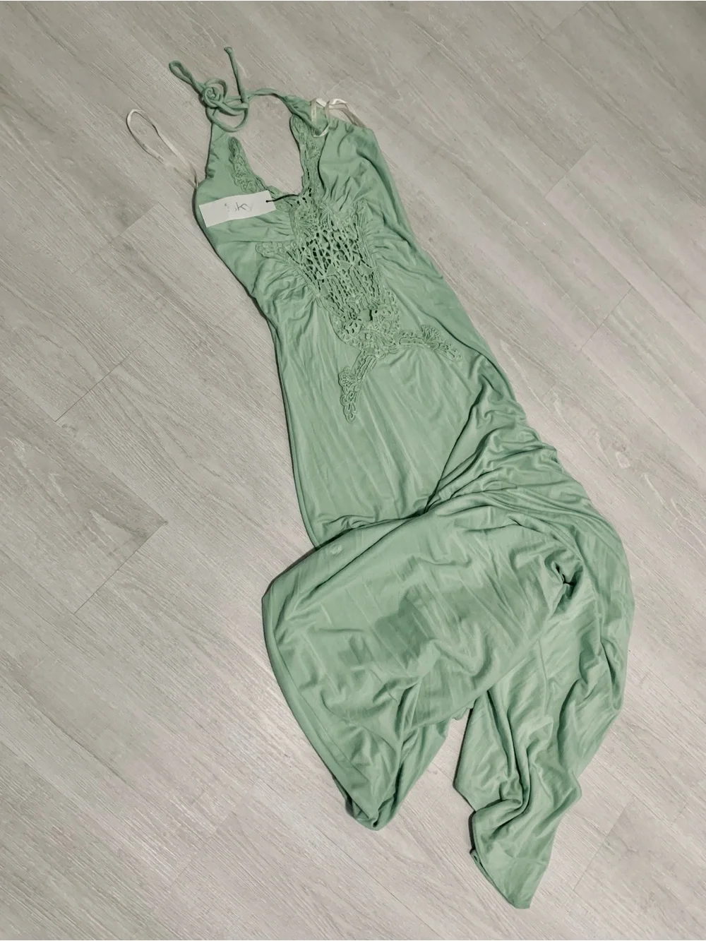 Sky Brand Gozma Crochet Maxi Dress Moss Green/Sage Small NWT - Picture 2 of 14